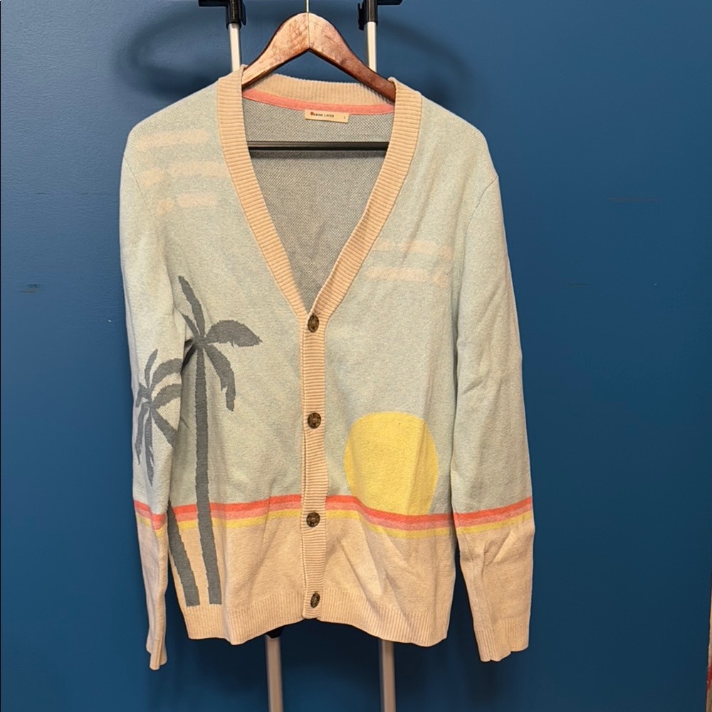 Beach Scene Cardigan with Palm Tree Design